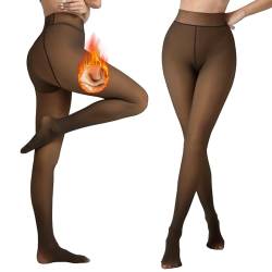 Lenugeo Thermo Strumpfhose Für Damen, Gefütterte Fake Transparente Thermostrumpfhose Große Größen, Herbst Winter Warme Leggings Dünnes Fleece | 200g A-Braun Plus Size XXL+ von Lenugeo