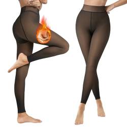 Lenugeo Thermo Strumpfhose Für Damen, Gefütterte Fake Transparente Thermostrumpfhose Große Größen, Herbst Winter Warme Leggings Dünnes Fleece | 200g C-Schwarz Plus Size XXL+ von Lenugeo