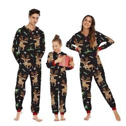 Lenugeo Weihnachts Matching Einteiliger Pyjama, Familie Couple Partner Paare Weihnachten Schlafanzug, Christmas Rentier Strampler Jumpsuit Fun Outfit | Für Damen, Schwarz (EA) von Lenugeo