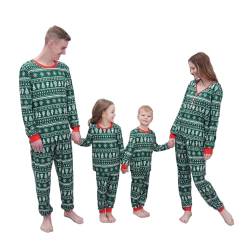 Lenugeo Weihnachts Matching Pyjamas 2er Set, Familie Couple Partner Paare Weihnachten Schlafanzug, Christmas Homewear Rentier Weihnachtspyjama Weihnachtsoutfit | Für Kinder, Grün (A) von Lenugeo