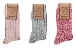 Leo Design 3er Pack natürliche norwegische Damen Merinowolle Socken, Lammwolle und Baumwollsocken, schwere Wolle, dicke weiche und warme Socken, Thermosocken. Blau, Rot, Rosa, Weiß, Mix 3, 39-42 EU von Leo Design