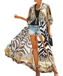 LeofL Damen Strand-Cardigan Bademantel Nachthemd Yukata Kimono Badeanzug Cover Ups, G Zebra, One Size von LeofL