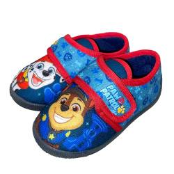 PAW PATROL Kinder Hausschuhe Jungen von 2 bis 6 Jahre, Warme Pantoffln für Junge und Mädchen mit Klettverschluss, Lustige Schuhe mit Chase und Marshall Motiv 26 EU, Ideal für Kindergarten, Blau von Leomil