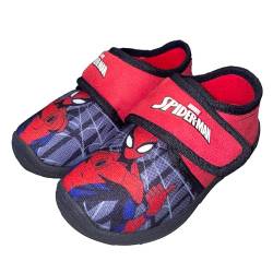 SPIDERMAN Hausschuhe Kinder Junge von 2 bis 8 Jahre, Warme Pantoffeln mit Avengers Motiv 27 EU, Hauspatschen Jungs, Marvel Kinder Hausschuhe Jungen mit Klettverschluss ideal fur Kindergarten, Rot von Leomil