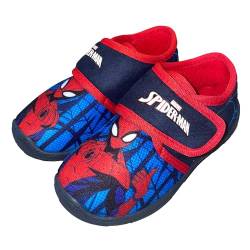 SPIDERMAN Hausschuhe Kinder Junge von 2 bis 8 Jahre, Warme Pantoffeln mit Avengers Motiv 31 EU, Hauspatschen Jungs, Marvel Kinder Hausschuhe Jungen mit Klettverschluss ideal fur Kindergarten, Blau von Leomil