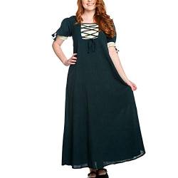 Leonardo Carbone Mittelalter Damen Kleid LYSA Kurzarm mit Schnürung Baumwolle grün beige - XL von Leonardo Carbone