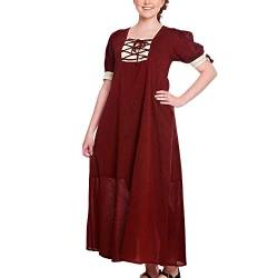 Leonardo Carbone Mittelalter Damen Kleid LYSA Kurzarm mit Schnürung Baumwolle rot beige - S von Leonardo Carbone