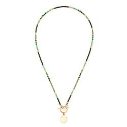 Leonardo Ciao Viva Halskette aus Edelstahl, kurze Perlenkette aus Glas-& Edelstahlperlen grün gold und Münzanhänger, Damenschmuck, 021841 von Leonardo Jewels