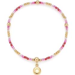 Leonardo Jewels Armband Ciao Solea, elastischer Arm-Schmuck aus zylinderförmigen Glasperlen in rosa/pink und goldfarbenen Edelstahl-Kügelchen, 19 cm Länge, personalisierbarer Anhänger, 023915 von Leonardo Jewels