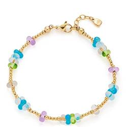 Leonardo Jewels Armband Emina, Perlen-Armschmuck aus Edelstahl mit Miyuki Berry Perlen gold türkis lila, 18-20 cm Länge, Damen Schmuck 1 Stück 022437 von Leonardo Jewels