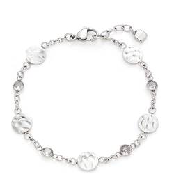 Leonardo Jewels Armband Milou, Armschmuck aus Edelstahl mit Zirkonia Steinen, Plättchen silber, 18,5-20 cm, Ankerkette, Damen Schmuck 1 Stück, 022488 von Leonardo Jewels