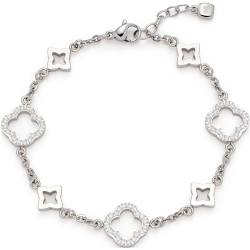 Leonardo Jewels Armband Norma, Armkettchen aus Edelstahl, Kleeblatt-Elemente besetzt mit Zirkonia-Steinchen, 18-20 cm Länge, Schmuck Geschenk, 023527 von Leonardo Jewels