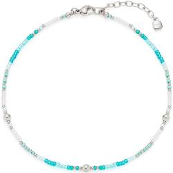 Leonardo Jewels Fußkettchen Ciao Happy, Fuss-Kette aus Edelstahl mit winzigen Aqua-Türkis-Glasperlen, silber, 24-28 cm Länge, Geschenk Damen, 023859 von Leonardo Jewels