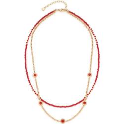 Leonardo Jewels Halskette Florena, doppelreihiges Collier aus goldfarbenem Edelstahl und roten Glassteinen, 42-47 cm Länge, Damen Schmuck, 023545 von Leonardo Jewels