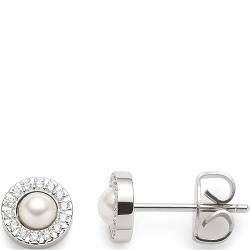 Leonardo Jewels Isa Damen Ohrstecker Set aus Edelstahl mit weißer Imitiations Perle und Zirkonia Steinen, Durchmesser 0,7 cm, Schmuck Geschenk 023347 von Leonardo Jewels