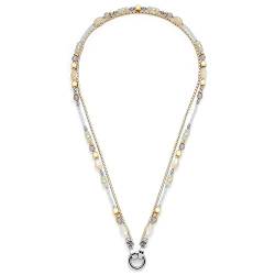 Leonardo Jewels Marina Halskette, 2-reihige Kette aus Edelstahl mit Clip&Mix Verschluss, Achat - Muschel- Gold- Perlen, silber, 45 cm, Collier, 022634 von Leonardo Jewels