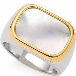 Leonardo Jewels Pirella Damen Fingerring aus Edelstahl silberfarben, Siegelring mit Perlmutt und goldfarbenem Rand, Ringgröße 18, Schmuck Geschenk 023206 von Leonardo Jewels