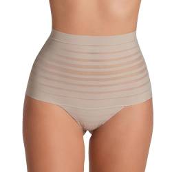 Leonisa Damen String Tanga Unterhose - Shapewear Miederhose mit Bauchweg Effekt-Beige-L von Leonisa