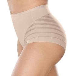 Leonisa Shapewear Bauchweg Damen Slip mit transparenten Tülleinsätzen-Beige-L von Leonisa