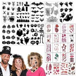 Leonshco 8 Blatt Halloween Tattoos Kinder Tattoos, 20 Blatt Narben-Temporäre Tattoos,3D-Realistische Wasserdichte Klebetattoos, Gruselige Blutige Tatoo für Maskerade,Gothic Make Up, Horror-Party von Leonshco