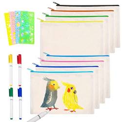 Leonshco 8 Stück Stoffbeutel Zum Bemalen für Kinder, Mäppchen Zum Bemalen mit 4 Malschablonen und 4 Buntstiften für Reisen Make up Taschen, Federmäppchen, Aufbewahrung Von Schreibwaren (21 X 12 cm) von Leonshco