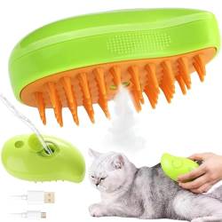 Leonshco Steamy Brush Katze, 3-in-1-Katzen Dampfbürste Katzenbürste mit Dampf Hundebürste, Selbstreinigende Cat Brush, Spray-Massagekamm für Haustiere, Katzen Hunde-Tierhaarentfernungskamm (Grün) von Leonshco