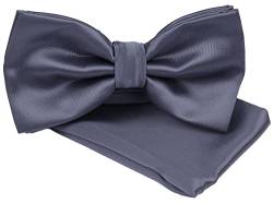 Leoodo Fliege mit Einstecktuch Schleife Fliege Set für Party Hochzeit Geburtstag verstellbare Bow Tie bereits gebunden mit Box, FG Farbe:Grau von Leoodo