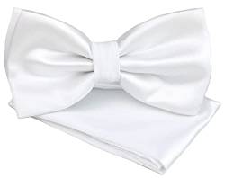 Leoodo Fliege mit Einstecktuch Schleife Fliege Set für Party Hochzeit Geburtstag verstellbare Bow Tie bereits gebunden mit Box, FG Farbe:Weiß von Leoodo