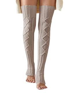 Leoparts Damen Gestrickte Oberschenkelhohe Extra Lange Beinstulpen, Beige-826, One Size von Leoparts