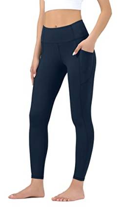 Leovqn Damen Sport Leggings Hohe Taille Blickdicht Yoga Hosen mit Taschen für Sports Laufen Joggen Training Freizeitkleidung Navy blau M von Leovqn