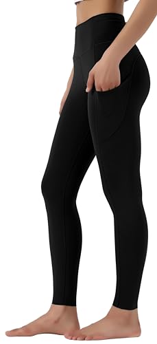 Leovqn Damen Sport Leggings Hohe Taille Blickdicht Yoga Hosen mit Taschen für Sports Laufen Joggen Training Freizeitkleidung Schwarz L von Leovqn