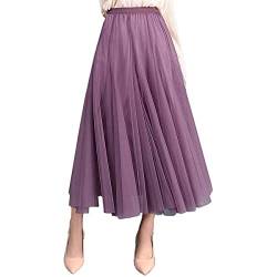 Leoyee Damen Tüllrock Stretch hohe Taille einfarbig geschichtet edel A-Linie Rock Retro Chiffon Langer Rock großer Saum Faltenrock Mädchen Party Ballkleid Prinzessin Kleid 34/36/38/40 Einheitsgröße von Leoyee