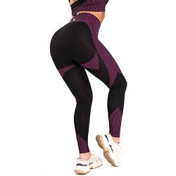 Leoyee Seamless Gym Leggings Power Stretch hoch taillierte Yoga Hosen Sporthosen (Schwarz Fuchsia, Small) von Leoyee