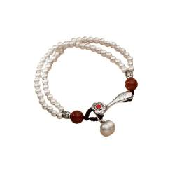 LerijN Armband Silber,Armband Aus Sterlingsilber für Damen, Zierliche 999-Mattperlen, Doppellagiges Armband, Armreif, Elastisches Persimmon-Charm-Armband, Schmuckgeschenke für Frauen von LerijN