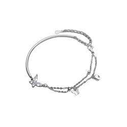 LerijN Armband Silber,Sterling-Silber-Armband für Damen, S925-Silber, Halber Armreif, Doppellagiges Armband, Verstellbar, Schmetterlings-Charm-Armband, Schmuck, Geschenke für Frauen von LerijN