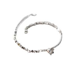 LerijN Armreif Silber,Armband Aus Sterlingsilber Für Damen, S925-Silber, Gebrochenes Silber, Gebogene Rohrkette, Verstellbarer Armreif Mit Maiglöckchen-Charme, Schmuck, Geschenke Für Frauen von LerijN