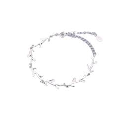 LerijN Armreif Silber,Damen Silberarmbänder S925 Silber Kleiner Zweig Armband Armreif Verstellbar Karabinerverschluss Silberarmband Schmuck Geschenke Für Frauen von LerijN