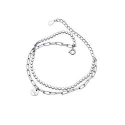 LerijN Armreif Silber,Modische Damen-Armbänder Aus Silber, S925-Silber, Büroklammer-Kettenarmband, Verstellbare, Geschichtete Perlenarmbänder, Schmuck, Geschenke für Frauen von LerijN