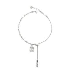 LerijN Armreif Silber,Sterling-Silber-Armband Für Damen, Modischer S925-Silber-Büroklammer-Kettenarmreif, Verstellbare Quadratische Zirkonia-Quasten-Charm-Armbänder, Schmuck, Geschenke Für Frauen von LerijN