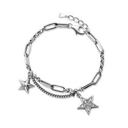 LerijN Armreif Silber,Sterling-Silber-Armband für Damen, Zierliche S925-Büroklammer-Kette, Armreif, Verstellbares Zirkonia-Pentagramm-Charm-Armband, Schmuck, Geschenke für Frauen von LerijN