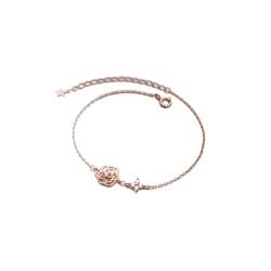 LerijN Armreif Silber,Sterlingsilber-Armband für Damen, Zierliche O-Förmige Kette Aus S925-Silber, Roségold-Armbänder, Verstellbares Rosenkreuz-Stern-Charm-Armband, Schmuckgeschenke für Frauen von LerijN