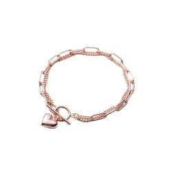 LerijN Silber Armband,Sterling-Silber-Armband für Damen, Zierliche S925-Büroklammerkette, Roségold, Doppellagiges Armband, Armreif Mit Ot-Schnalle, Herz-Charm-Armband, Schmuck, Geschenke für Frauen von LerijN