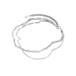 LerijN Silber Armband,Zierliche Damen-Silberarmbänder S925-Büroklammerkette Doppellagiges Armband Armreif Verstellbare Gliederkette Silberarmband Schmuckgeschenke für Frauen von LerijN