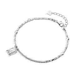 Silber Armband,Sterling-Silber-Armband für Damen, Zierliches S925-Silber, Gebrochenes Silber, Bambusknoten-Armband, Verstellbares Quadratisches Buchstaben-Charm-Armband, Schmuck, Geschenke für Fraue von LerijN