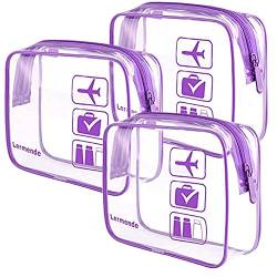 3 Stück Lermende TSA-zugelassene Kulturtasche mit Reißverschluss Reisegepäcktasche Carry On Klare Flughafentasche Reisekosmetik Make-up-Taschen für Damen Herren-Lila von Lermende