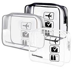 Lermende 3er-Pack Kosmetiktasche mit Silikongriffen, TSA-zugelassen für Flughafen, transparente Kosmetiktasche für Frauen, Airline-konform für Reise-Toilettenartikel, Mix-Schwarz-Grau-Transparent von Lermende