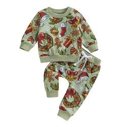 Baby Weihnachtsoutfit 2 Teiliges Weihnachten Bekleidungsset Jungen Mädchen Santa Claus Set Langarm Weihnachtsmann/Lebkuchen/Hirsch Carton Muster Sweatshirt+Hosen Mein Erstes Weihnachten Outfit von Lerrita