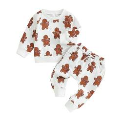 Baby Weihnachtsoutfit 2 Teiliges Weihnachten Bekleidungsset Jungen Mädchen Santa Claus Set Langarm Weihnachtsmann/Lebkuchen/Hirsch Carton Muster Sweatshirt+Hosen Mein Erstes Weihnachten Outfit von Lerrita