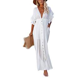 Damen Bikini Cover Up Sommer Strand Paroes Bikini Maxi Strandkleid Kurzarm Strand Strick Cardigan Lang Lose Boho Bikini Vertuschung Übergröße Strandponcho Frauen Elegant Maxi Strandkleid S-3XL von Lerrita