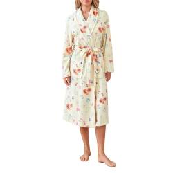 Damen Flanell Bademantel Flauschig Kimono Robe Fleece Blumendruck Morgenmantel Mit Bindegürtel Kuscheliger Weicher Langarm Reverskragen Spa-Bademantel Lange Pyjamas Nachtmantel Homewear Loungewear von Lerrita